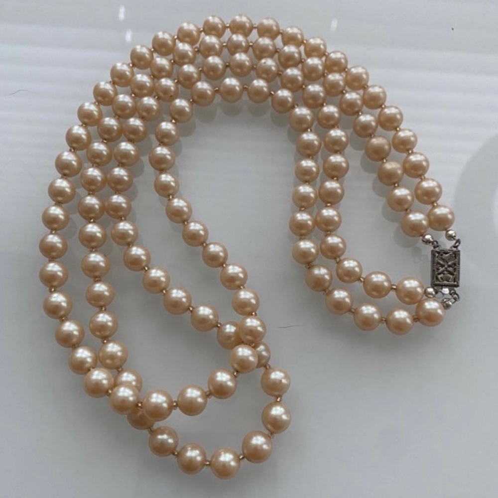 Vintage Double Glass Pearl Sterling Necklace